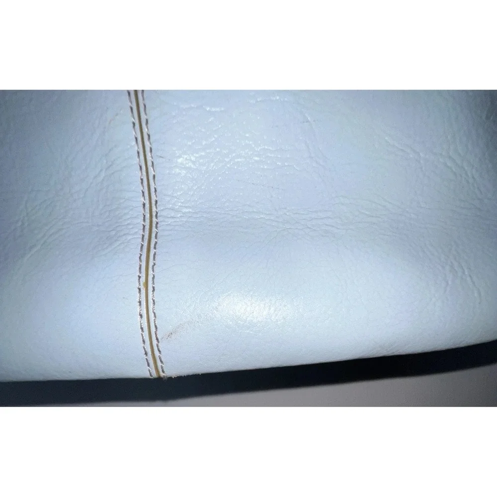 Etienne Light Blue Leather Shoulder Bag Zip Closure Dividers Pockets